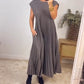 🎉【M-3XL】👗Αμάνικο πλισέ απλό μονόχρωμο φόρεμα⭐