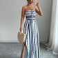 👗💙 Ολόσωμη φόρμα με γεωμετρικά μοτίβα, με λαιμόκοψη με τιράντες και πλαϊνό σκίσιμο. 🔥✨