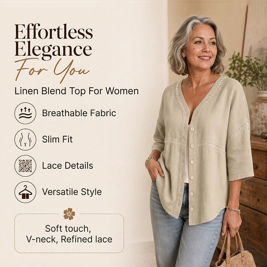 Γυναικεία Μπλούζα με V-Neck, Δαντέλα και Κουμπιά