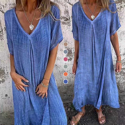 Lightweight Maxi Dress with V-Cutout for Women