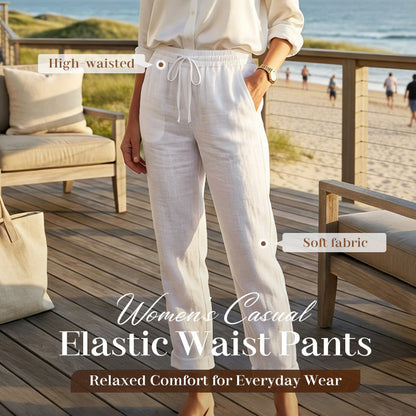 🔥50 % RABATT IDAG! 🌸Dambyxor i bomullslinen med elastisk midja ✨Luftiga, ledig passform och lätt sommarstil