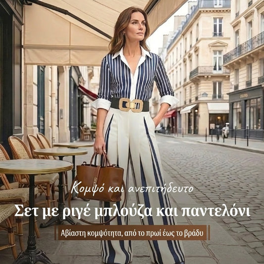 🎁Ριγέ πουκάμισο & φαρδιά παντελόνια σε σετ – άνετο & κομψό για την καθημερινότητα