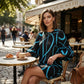 🌸 Εμπριμέ φόρεμα με μανίκια επτά τετάρτων και στρογγυλή λαιμόκοψη