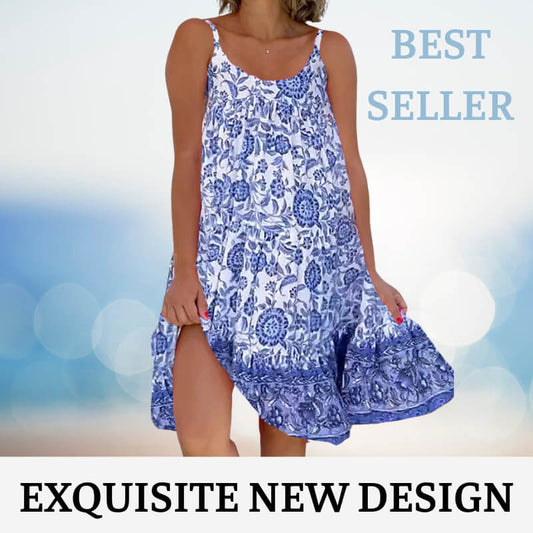 👗  Φόρεμα από λινό με λουλούδια και λεπτές τιράντες – Ελαφρύ και αναπνεύσιμο, ιδανικό για μια ρομαντική καλοκαιρινή ατμόσφαιρα ☀️
