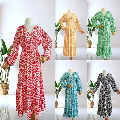 【S-5XL】👗Μακρύ φόρεμα με V ντεκολτέ και στάμπα