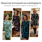 🌸 Εμπριμέ φόρεμα με μανίκια επτά τετάρτων και στρογγυλή λαιμόκοψη