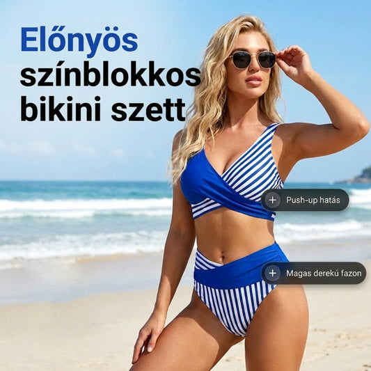 Διχρωμο μπικίνι με χρωματιστά τετράγωνα και ρίγες