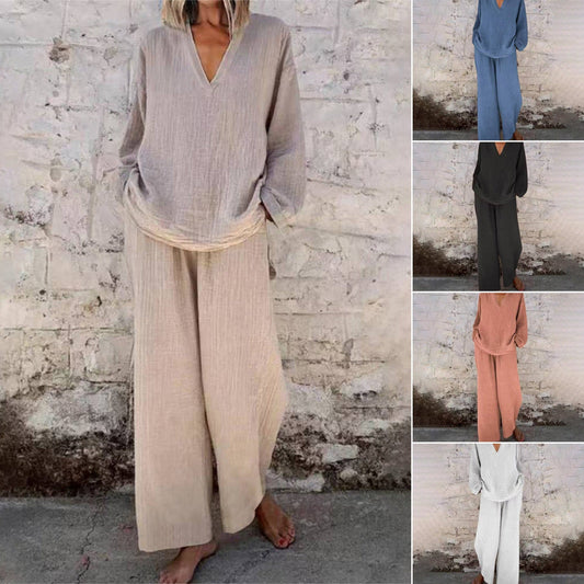 💖Ένα casual, μονόχρωμο τοπ με V λαιμόκοψη και παντελόνι με φαρδιά πόδια✨