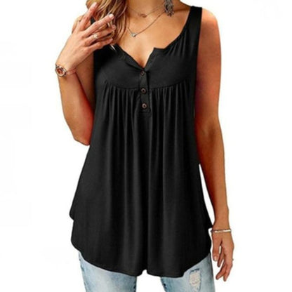 💥49% rabatt👚 Comfy Loose Button Ärmlös linne för kvinnor💕