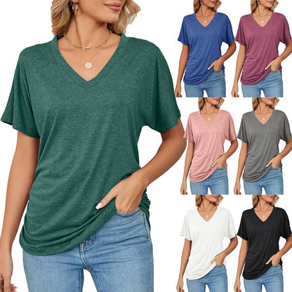 🌷Γυναικεία μπλούζες με V-neck, μονόχρωμες και φαρδιές