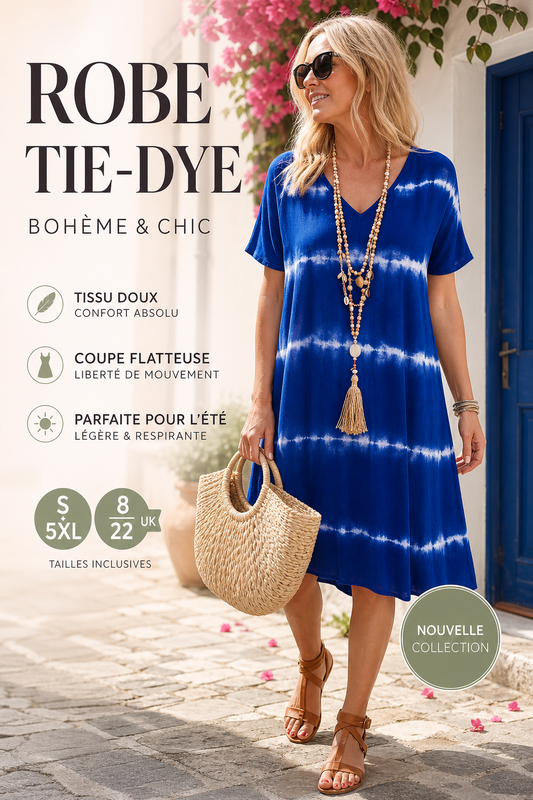 👗✨ Φόρεμα Γυναικείο Tie-Dye με Λαιμόκοψη V