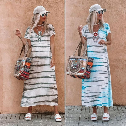 🍃 Φαρδύ Μακρύ Φόρεμα | Αναπνεύσιμο V-Neck Καλοκαιρινό Maxi Φόρεμα