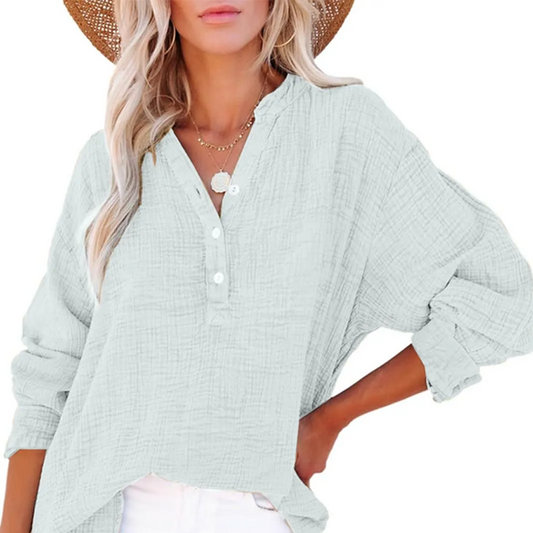 👔 Γυναικείο πουκάμισο oversize – Ελαφρύ γάζι, V λαιμόκοψη & μακριά μανίκια 🍃