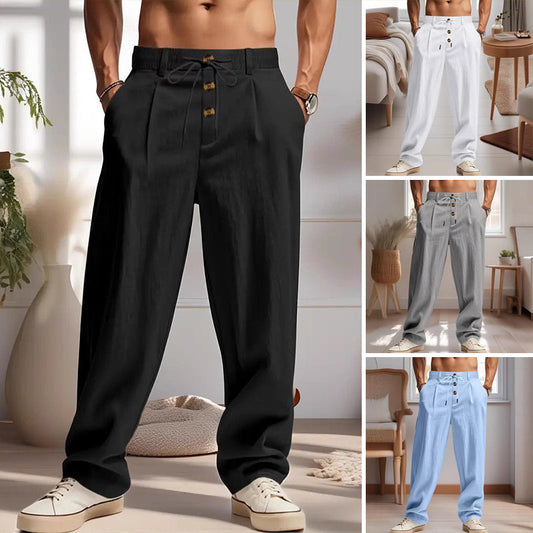 👖 50% ΕΚΠΤΩΣΗ ΤΩΡΑ! ✨ Ανδρικά Casual Παντελόνια με Κορδόνι – Αναπνεύσιμο λινό & φαρδιά εφαρμογή – Διακοσμητικά κουμπιά, ιδανικά για καθημερινή χρήση ή ζεστές μέρες 🍂