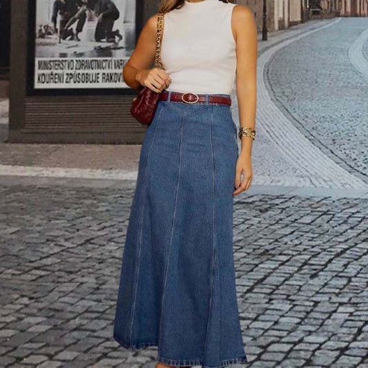 ✨💖Γυναικεία μακριά φούστα από τζιν με ψηλή μέση και γραμμή Α😍