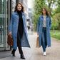👖 Μακρύ τζιν μπουφάν – κλειστό για κομψότητα, ανοιχτό για στυλ, ιδανικό για άνοιξη και φθινόπωρο 💙