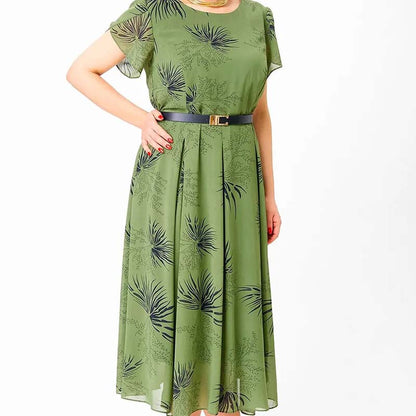 Women's A-Line Midi Dress with Belt