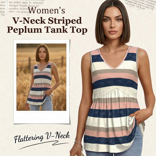 🥰👚Γυναικείο τοπ με V λαιμόκοψη, ρίγες και πλισέ πτυχώσεις🌟