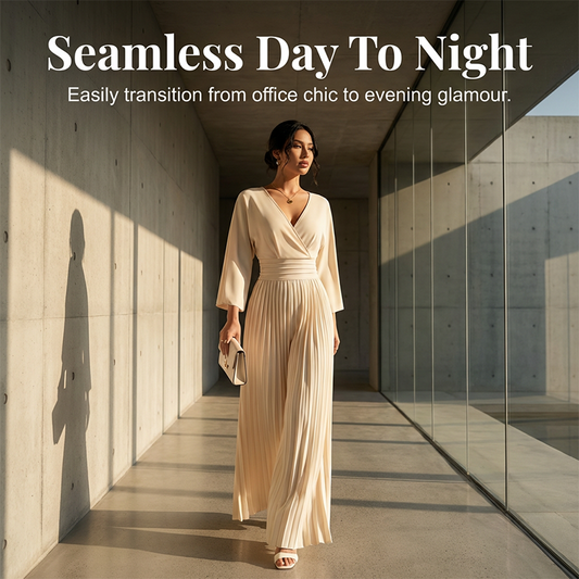 💃💖 Κομψή φόρμα με V-neck, πλισέ και φαρδιά πόδια – Κομψή, άνετη και ιδανική για κάθε περίσταση
