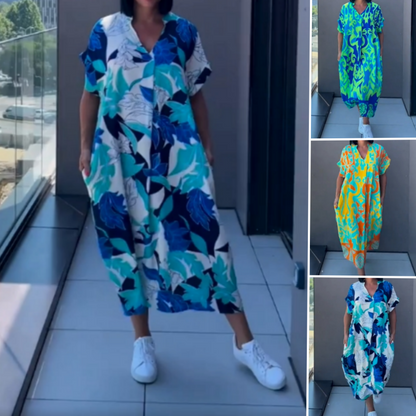 🌴【S-3XL】💥Γυναικείο casual κομψό φόρεμα με V λαιμόκοψη και τύπωμα👗