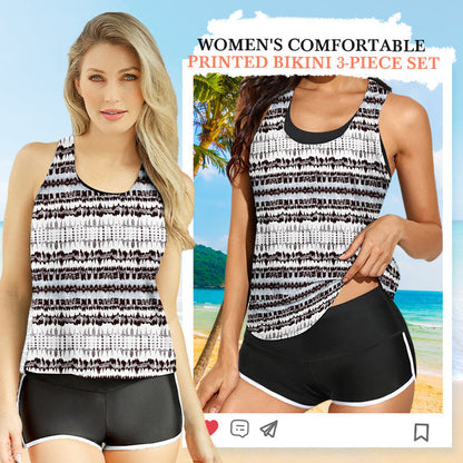 👙Άνετο γυναικείο μαγιό τριών τεμαχίων με τύπωμα