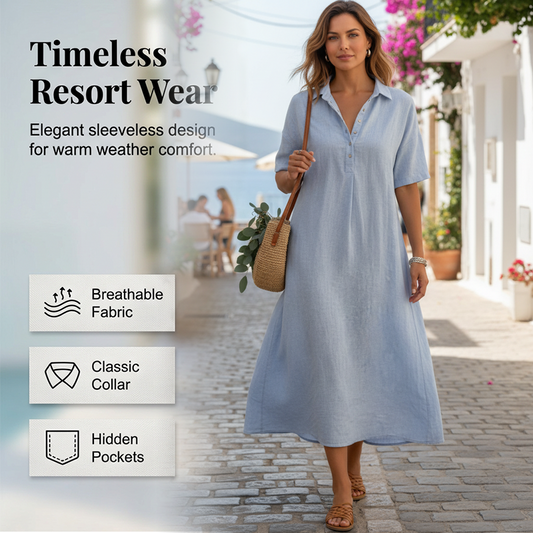 🆕👗Γυναικείο φόρεμα-πόλο με κοντά μανίκια