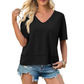 🔥👕Γυναικεία μπλούζα με κοντά μανίκια, V-neck και στρίφωμα σε στυλ patchwork