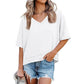 🔥👕Γυναικεία μπλούζα με κοντά μανίκια, V-neck και στρίφωμα σε στυλ patchwork