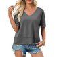 🔥👕Γυναικεία μπλούζα με κοντά μανίκια, V-neck και στρίφωμα σε στυλ patchwork