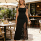 ✨👗Μακρύ φόρεμα με σκισίματα, από παττσουάρκ με πούλιες, για γυναίκες💖