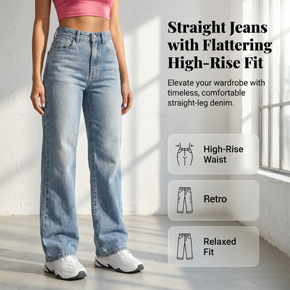✨👖Γυναικεία τζιν με ψηλή μέση και ίσια γραμμή💟