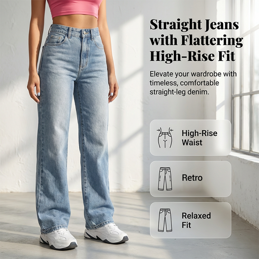 ✨👖Γυναικεία τζιν με ψηλή μέση και ίσια γραμμή💟