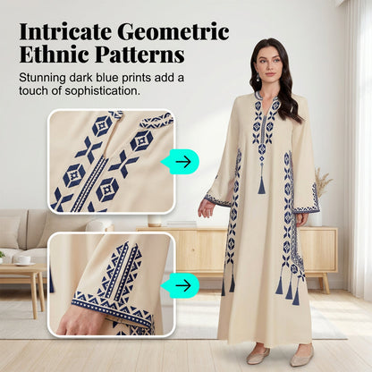 🌟👗Γυναικείο φόρεμα καφτάνι με εθνοτικό μοτίβο και V-neck🔥