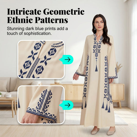 🌟👗Γυναικείο φόρεμα καφτάνι με εθνοτικό μοτίβο και V-neck🔥