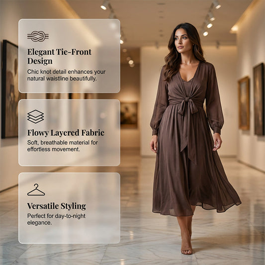 Women's Elegant Tie-Front Layered Dress