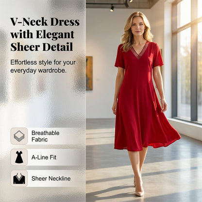 🔥👗Κομψό γυναικείο φόρεμα με V λαιμόκοψη και πλέγμα🌠️