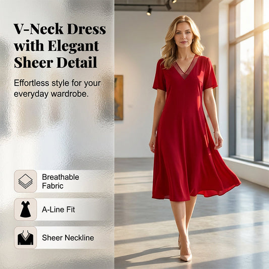 🔥👗Κομψό γυναικείο φόρεμα με V λαιμόκοψη και πλέγμα🌠️