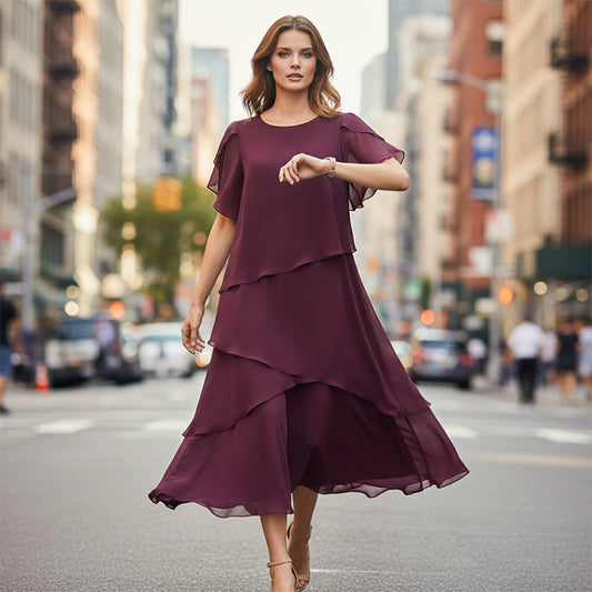 😍👗Κομψό φόρεμα με στρώσεις και φτερωτά μανίκια🔥