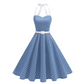 😍👗Γυναικείο ρετρό φόρεμα με πουά και λαιμόκοψη halter⭐