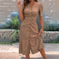 🌞💃Φόρεμα Midi με Κουμπιά, V-Neck και Κοντά Μανίκια για Γυναίκες