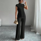 👗  Κομψό σετ 2 τεμαχίων με μπλούζα με ψηλό γιακά και παντελόνι με φαρδιά πόδια – Ραβδωτή υφή, ρέουσα γραμμή και ευέλικτο στυλ ✨