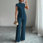 👗  Κομψό σετ 2 τεμαχίων με μπλούζα με ψηλό γιακά και παντελόνι με φαρδιά πόδια – Ραβδωτή υφή, ρέουσα γραμμή και ευέλικτο στυλ ✨
