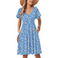 💐 Γυναικεία V-Neck Φυλλότυπo A-Line Midi Φόρεμα👗