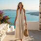 👗  Γυναικείο καθημερινό φόρεμα μέσης μήκους με λαιμόκοψη V και λαιμόκοψη halter – Αέρινο, με τσέπες-επιδιορθώσεις, αναπνέει 🍂