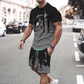 👕Σετ ανδρικού μπλουζιού με σχέδιο και σορτς – Συνδυασμένα, απαλά, με ρυθμιζόμενη μέση 🌴
