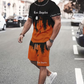 👕Σετ ανδρικού μπλουζιού με σχέδιο και σορτς – Συνδυασμένα, απαλά, με ρυθμιζόμενη μέση 🌴