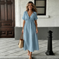 🌸 Βελούδινο γυναικείο midi φόρεμα με μπροστινό δέσιμο, ιδανικό για καλοκαιρινή εμφάνιση