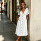 👗Ανετη Καλοκαιρινή Κομψότητα – Καλοκαιρινό Φόρεμα με Λαιμόκοψη V και Κουμπιά για Γυναίκες☀️