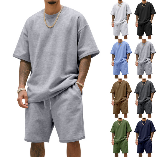 🎁 Ανδρικό αθλητικό σετ (μπλούζα + σορτς) | Oversized | Κορδόνι στη μέση | 8 χρώματα