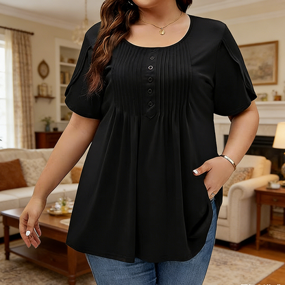 👚 Γυναικείο T-shirt με πτυχώσεις μπροστά και φουσκωτά μανίκια – Απαλό, αναπνέον και κομψό – Ιδανικό για το γραφείο, το brunch ή τις ανοιξιάτικες μέρες 🌸